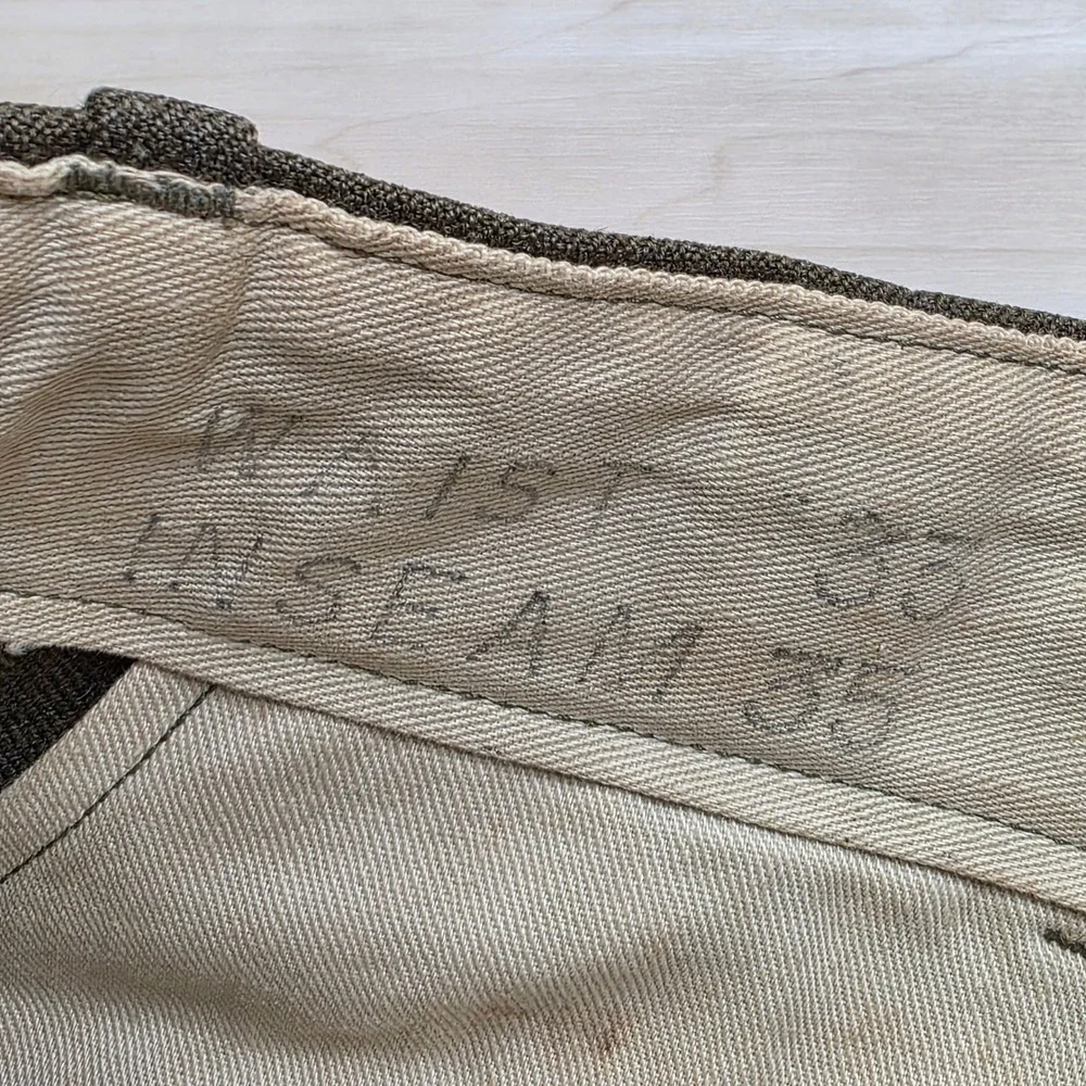 Vintage Military Wool Trousers Olive Drab High Waisted Button Fly Pants 32 x 33